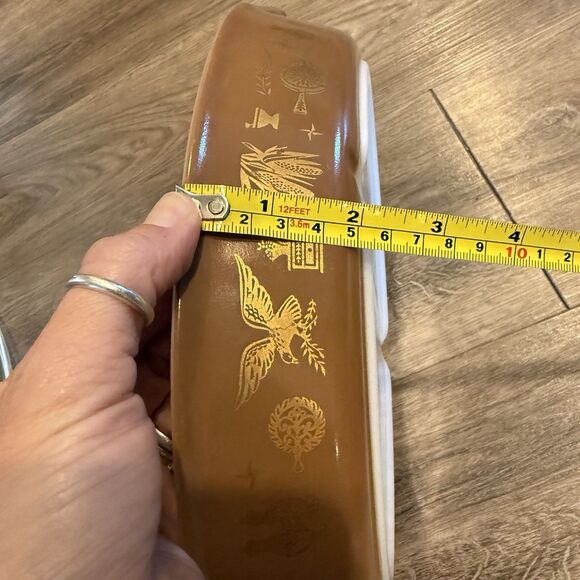 Pyrex 1.5 Qt Divided Casserole Dish Early American Brown Gold with Lid Vintage - Picture 10 of 10